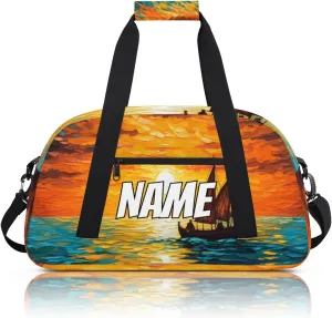 Personalized Custom Gym Bag for Women Men Carry on Sea Sunset Travel Duffel Tote Ocean Sailboat Overnight Workout Weekender Bag
