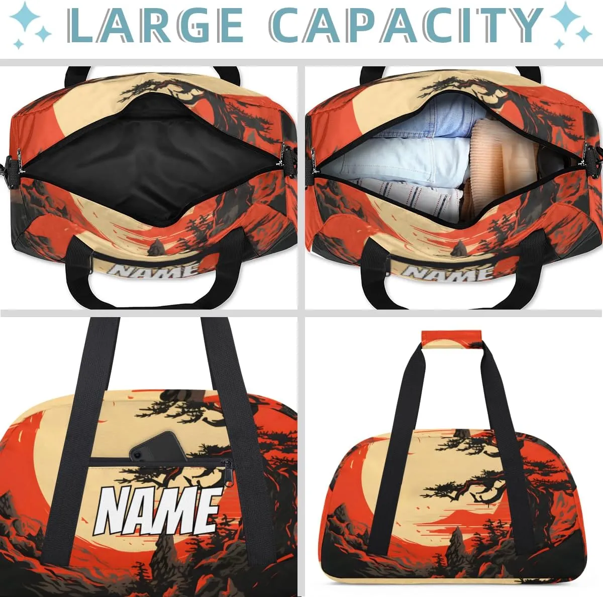 Personalized Custom Gym Bag for Women Men Carry on Sunset Scenery Travel Duffel Tote Japanese Style Overnight Workout Weekender Bag