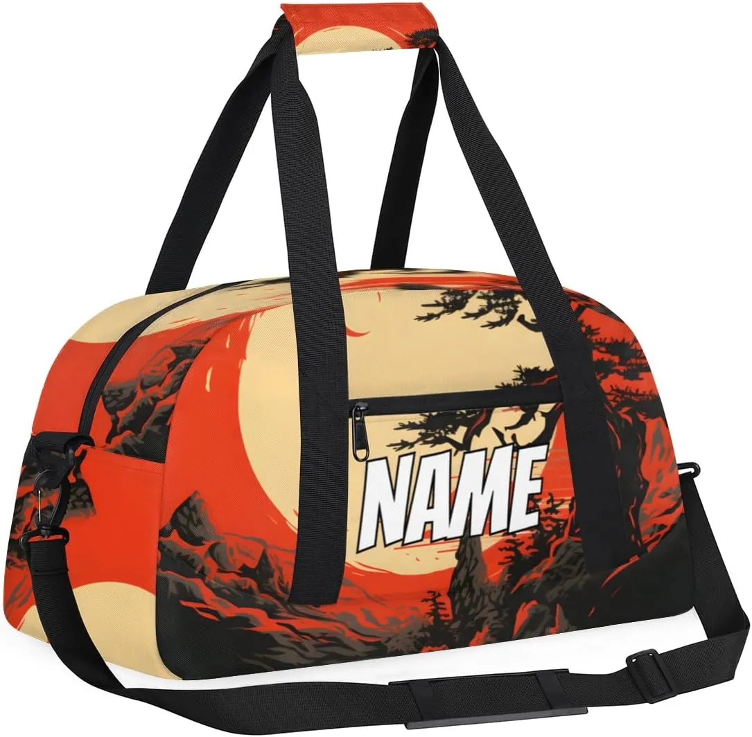 Personalized Custom Gym Bag for Women Men Carry on Sunset Scenery Travel Duffel Tote Japanese Style Overnight Workout Weekender Bag