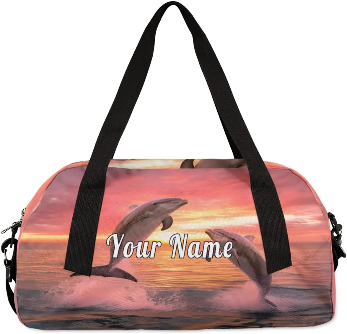 Personalized Kids Duffel Bag Dolphin Jump Ocean Sunset,Custom Sport Gym Bag for Boys Girls,WWeekender Overnight Bags Travel Duffel Bag,Customized Kids Gift