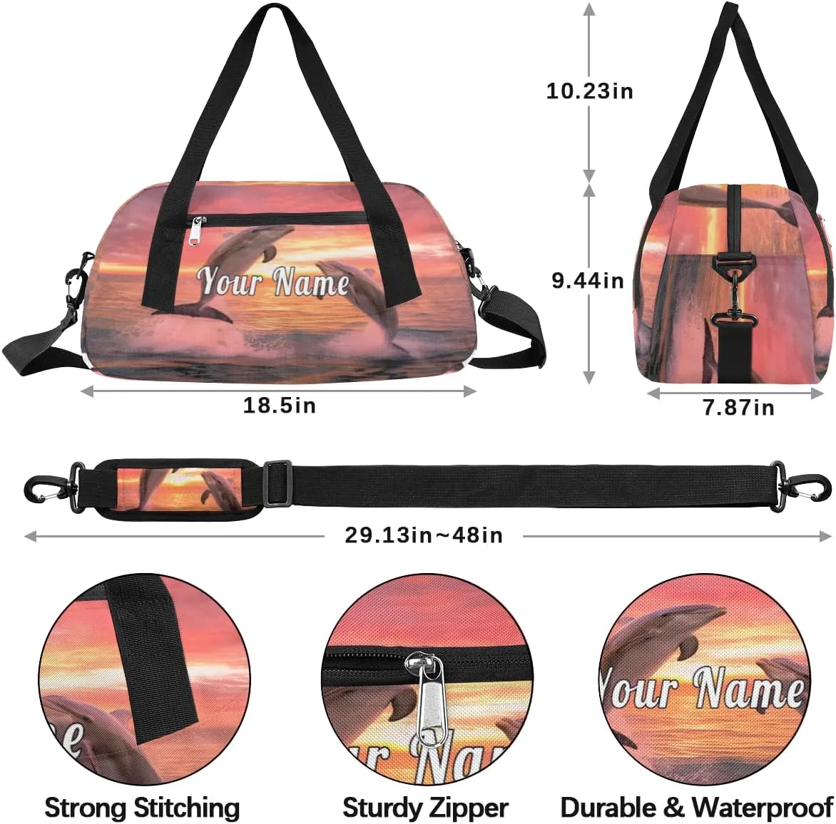 Personalized Kids Duffel Bag Dolphin Jump Ocean Sunset,Custom Sport Gym Bag for Boys Girls,WWeekender Overnight Bags Travel Duffel Bag,Customized Kids Gift