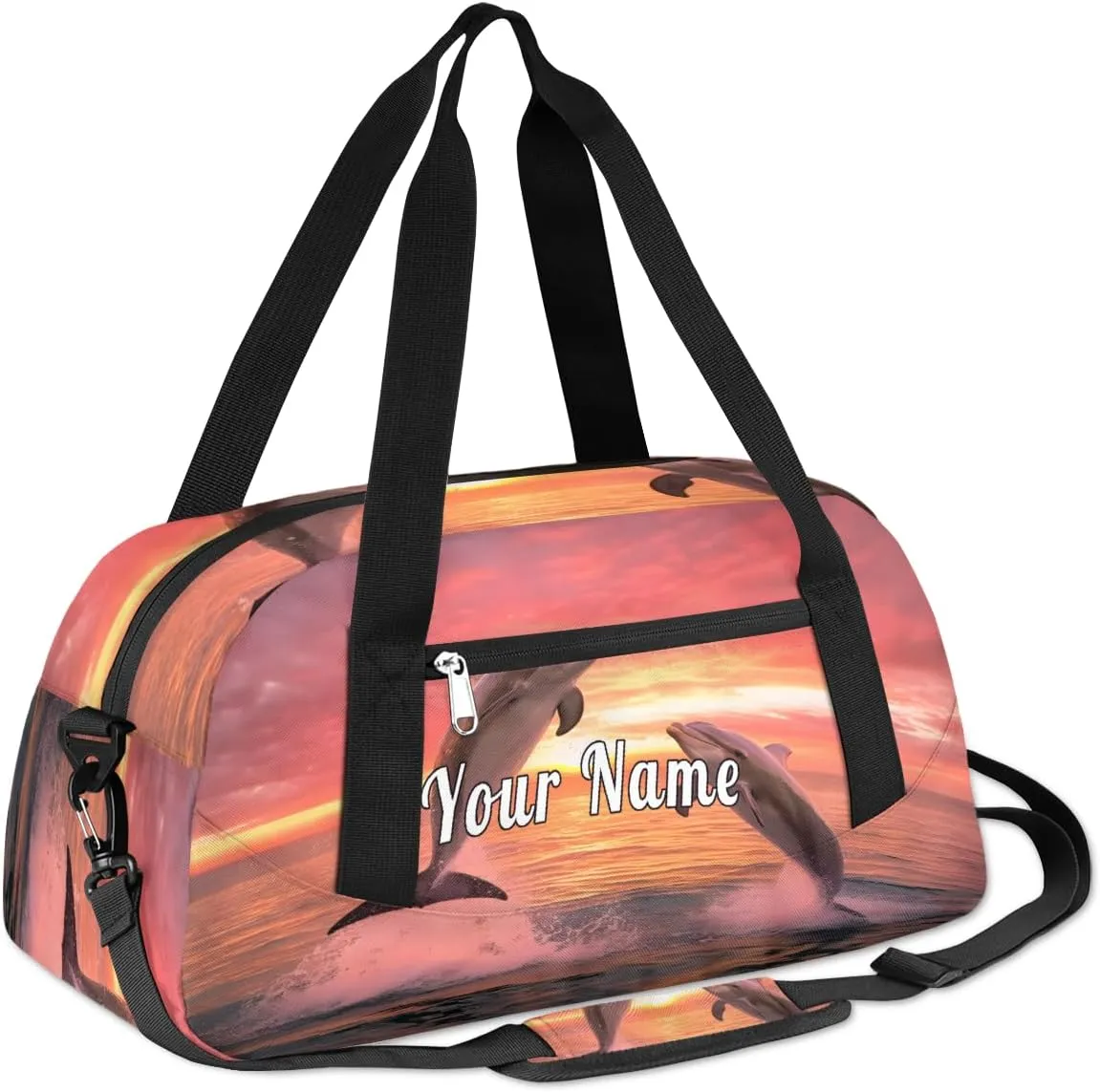Personalized Kids Duffel Bag Dolphin Jump Ocean Sunset,Custom Sport Gym Bag for Boys Girls,WWeekender Overnight Bags Travel Duffel Bag,Customized Kids Gift