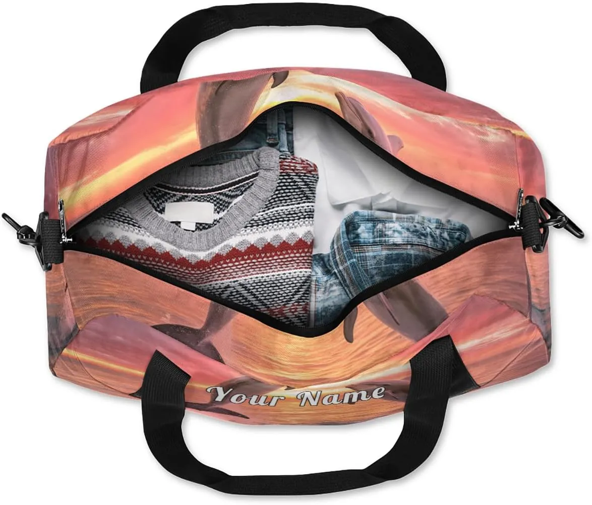 Personalized Kids Duffel Bag Dolphin Jump Ocean Sunset,Custom Sport Gym Bag for Boys Girls,WWeekender Overnight Bags Travel Duffel Bag,Customized Kids Gift