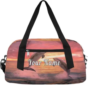 Personalized Kids Duffel Bag Dolphin Jump Ocean Sunset,Custom Sport Gym Bag for Boys Girls,WWeekender Overnight Bags Travel Duffel Bag,Customized Kids Gift