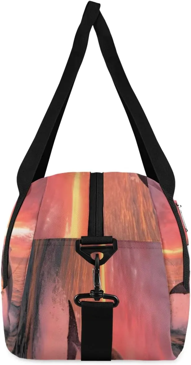 Personalized Kids Duffel Bag Dolphin Jump Ocean Sunset,Custom Sport Gym Bag for Boys Girls,WWeekender Overnight Bags Travel Duffel Bag,Customized Kids Gift