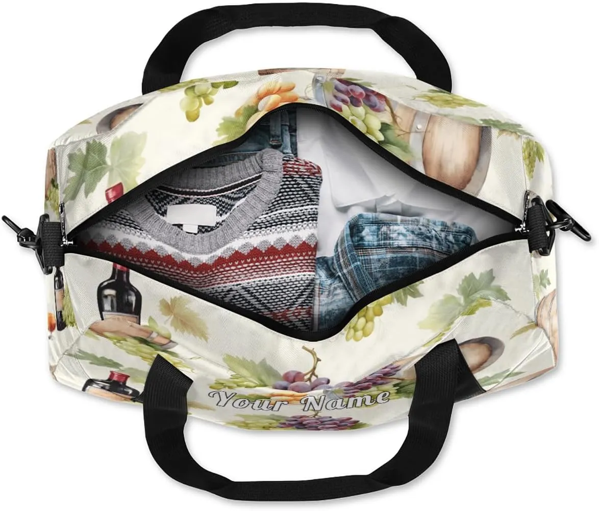 Personalized Kids Duffel Bag Grape Wine Pattern Harvest,Custom Sport Gym Bag for Boys Girls,WWeekender Overnight Bags Travel Duffel Bag,Customized Kids Gift