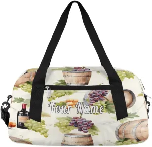 Personalized Kids Duffel Bag Grape Wine Pattern Harvest,Custom Sport Gym Bag for Boys Girls,WWeekender Overnight Bags Travel Duffel Bag,Customized Kids Gift