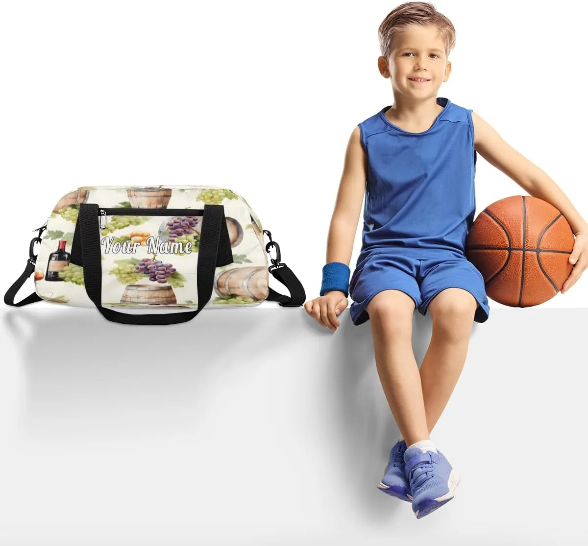 Personalized Kids Duffel Bag Grape Wine Pattern Harvest,Custom Sport Gym Bag for Boys Girls,WWeekender Overnight Bags Travel Duffel Bag,Customized Kids Gift