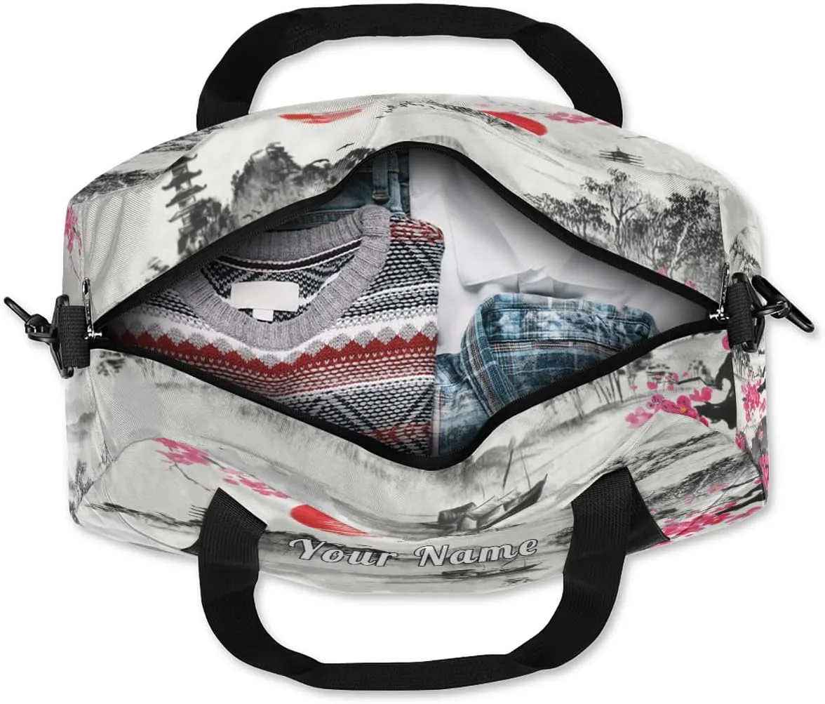 Personalized Kids Duffel Bag Japanese Fuji Mountain Cherry Blossom,Custom Sport Gym Bag for Boys Girls,WWeekender Overnight Bags Travel Duffel Bag,Customized Kids Gift