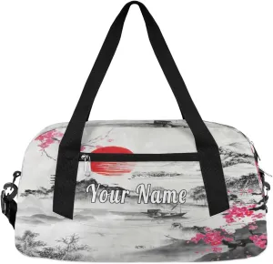 Personalized Kids Duffel Bag Japanese Fuji Mountain Cherry Blossom,Custom Sport Gym Bag for Boys Girls,WWeekender Overnight Bags Travel Duffel Bag,Customized Kids Gift