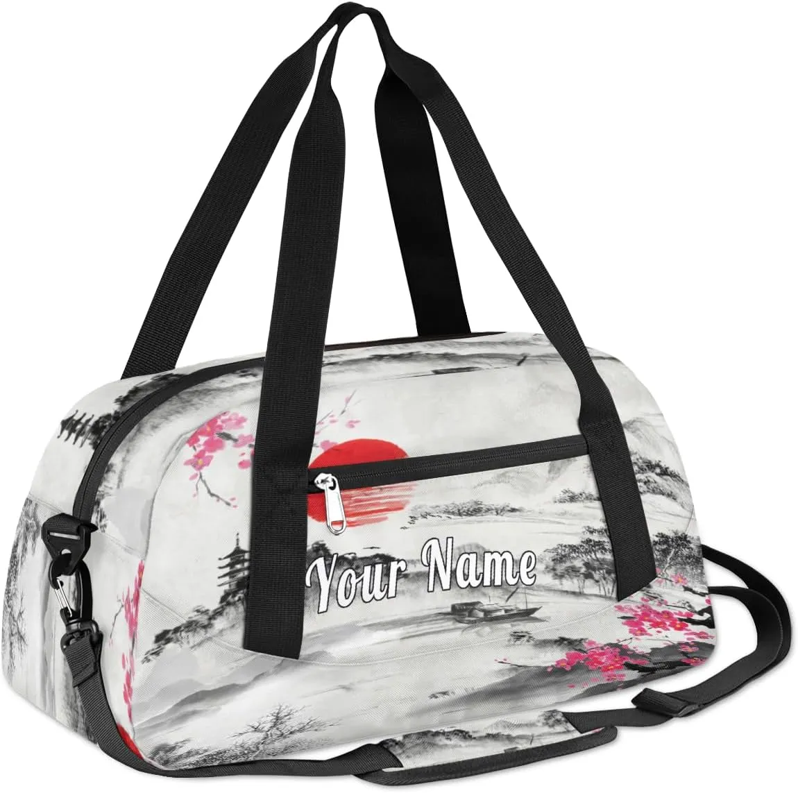 Personalized Kids Duffel Bag Japanese Fuji Mountain Cherry Blossom,Custom Sport Gym Bag for Boys Girls,WWeekender Overnight Bags Travel Duffel Bag,Customized Kids Gift
