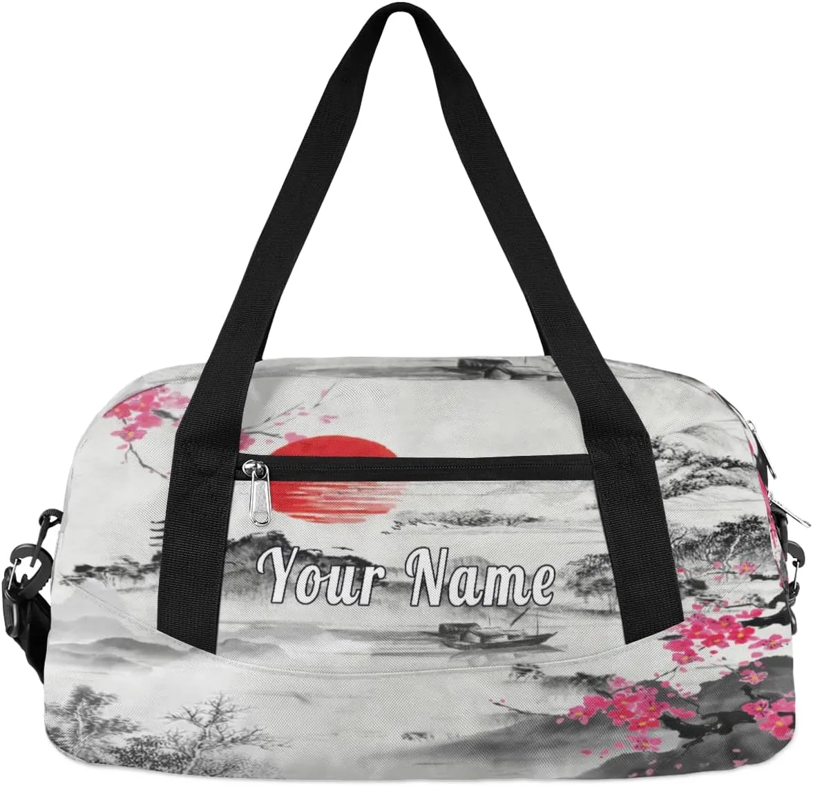 Personalized Kids Duffel Bag Japanese Fuji Mountain Cherry Blossom,Custom Sport Gym Bag for Boys Girls,WWeekender Overnight Bags Travel Duffel Bag,Customized Kids Gift