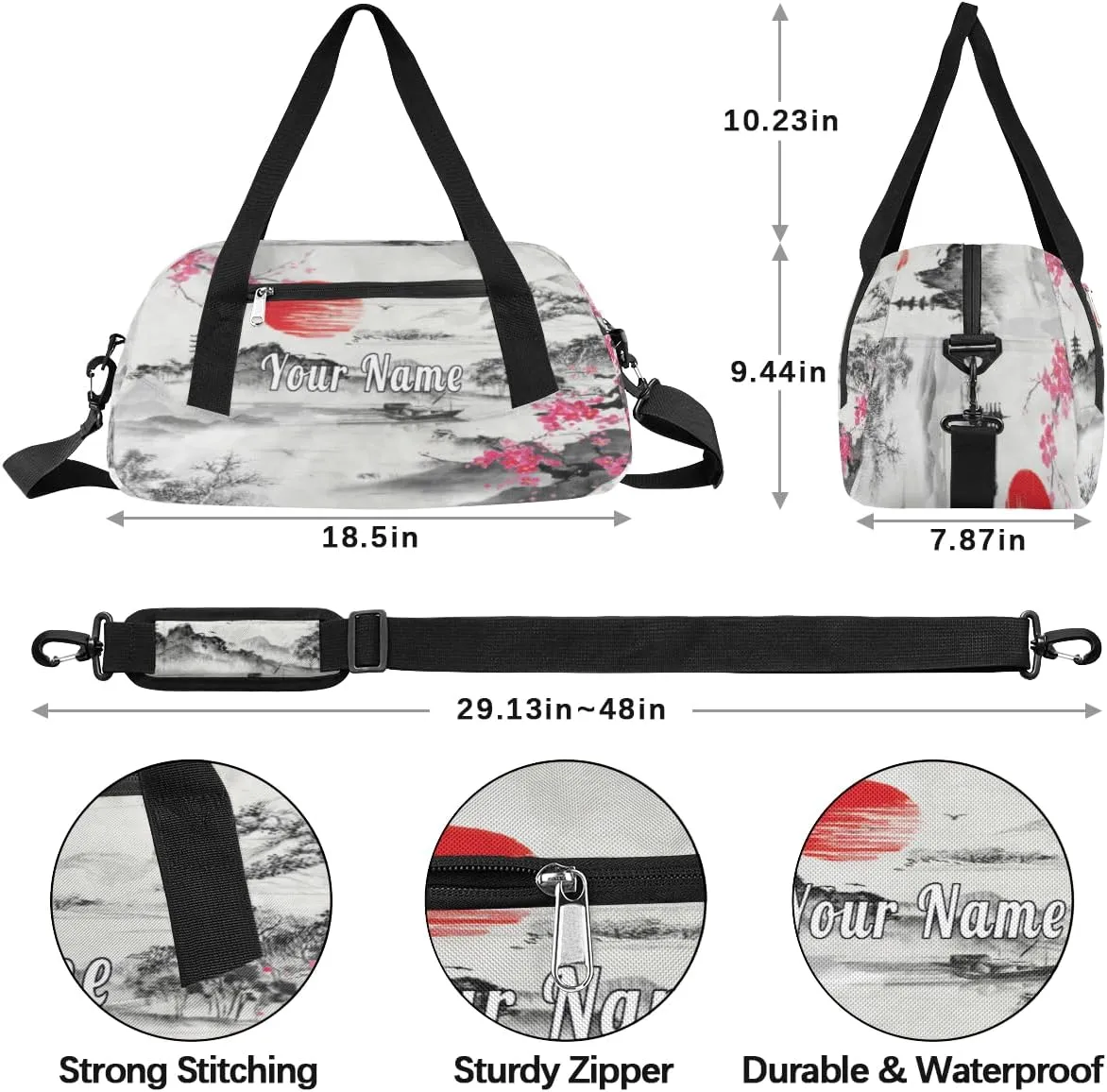 Personalized Kids Duffel Bag Japanese Fuji Mountain Cherry Blossom,Custom Sport Gym Bag for Boys Girls,WWeekender Overnight Bags Travel Duffel Bag,Customized Kids Gift