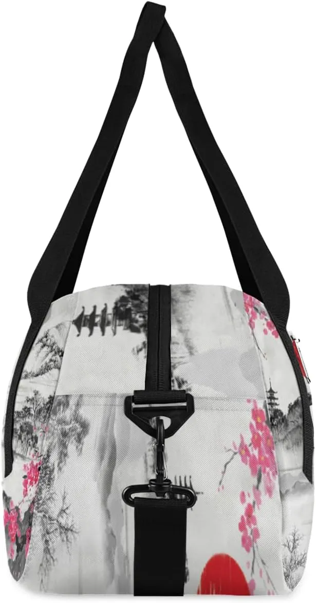 Personalized Kids Duffel Bag Japanese Fuji Mountain Cherry Blossom,Custom Sport Gym Bag for Boys Girls,WWeekender Overnight Bags Travel Duffel Bag,Customized Kids Gift