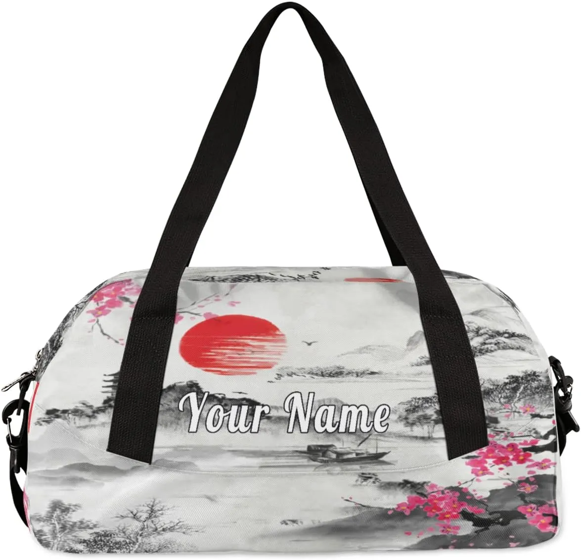 Personalized Kids Duffel Bag Japanese Fuji Mountain Cherry Blossom,Custom Sport Gym Bag for Boys Girls,WWeekender Overnight Bags Travel Duffel Bag,Customized Kids Gift