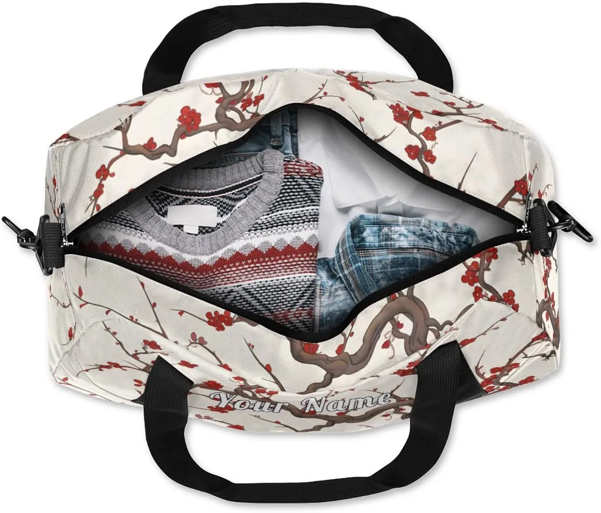 Personalized Kids Duffel Bag Vintage Japanese Cherry Blossom,Custom Sport Gym Bag for Boys Girls,WWeekender Overnight Bags Travel Duffel Bag,Customized Kids Gift