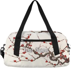 Personalized Kids Duffel Bag Vintage Japanese Cherry Blossom,Custom Sport Gym Bag for Boys Girls,WWeekender Overnight Bags Travel Duffel Bag,Customized Kids Gift