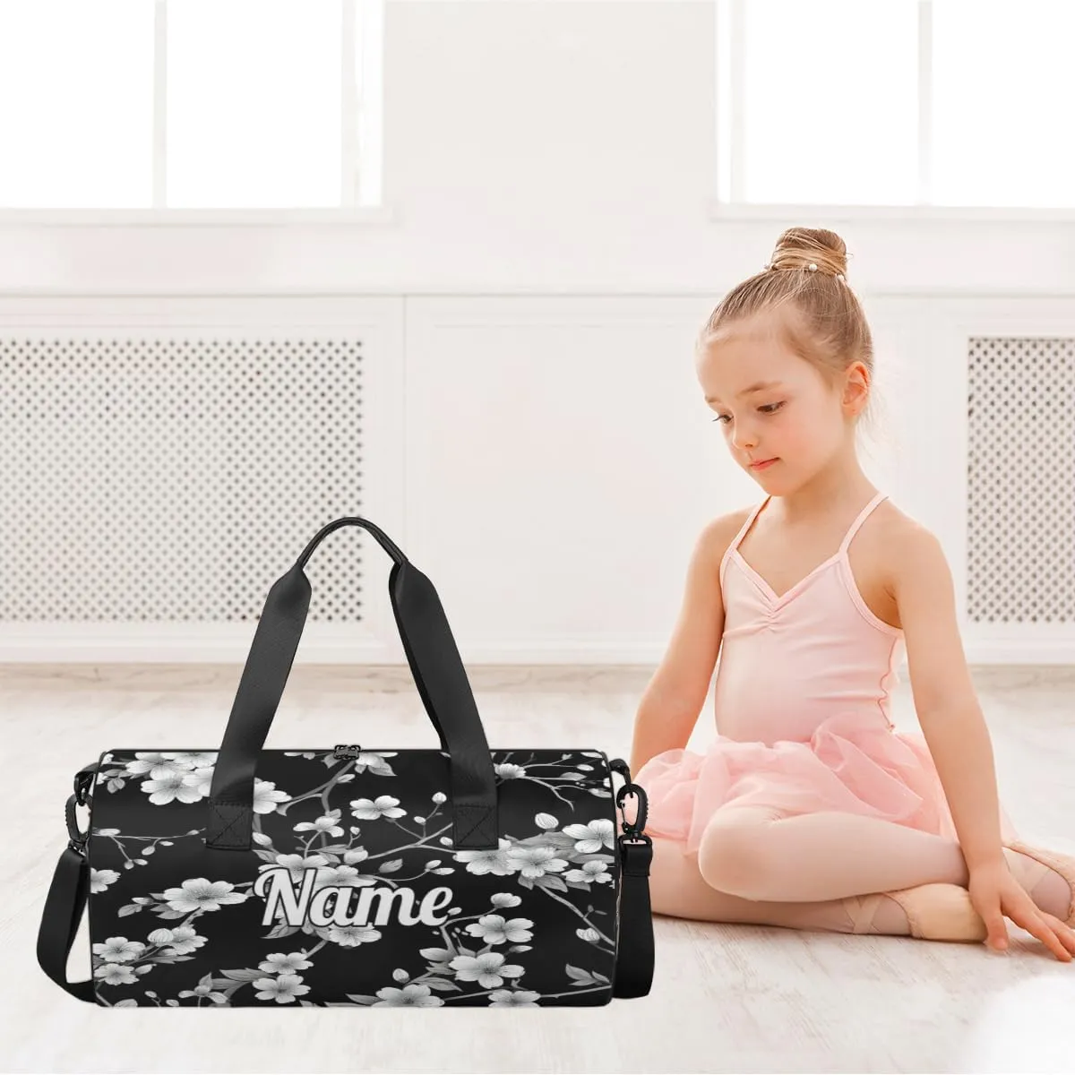 Personalized Sport Gym Bag Dance Duffle Ballet Bag Overnight Travel Sleepover Bags Swimming Hiking Camping, Beautiful Cherry Blossom