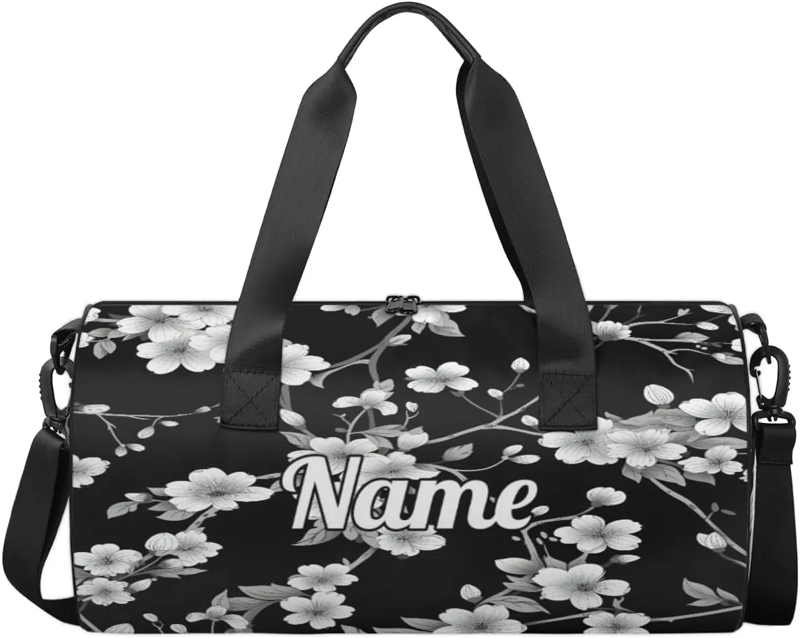 Personalized Sport Gym Bag Dance Duffle Ballet Bag Overnight Travel Sleepover Bags Swimming Hiking Camping, Beautiful Cherry Blossom