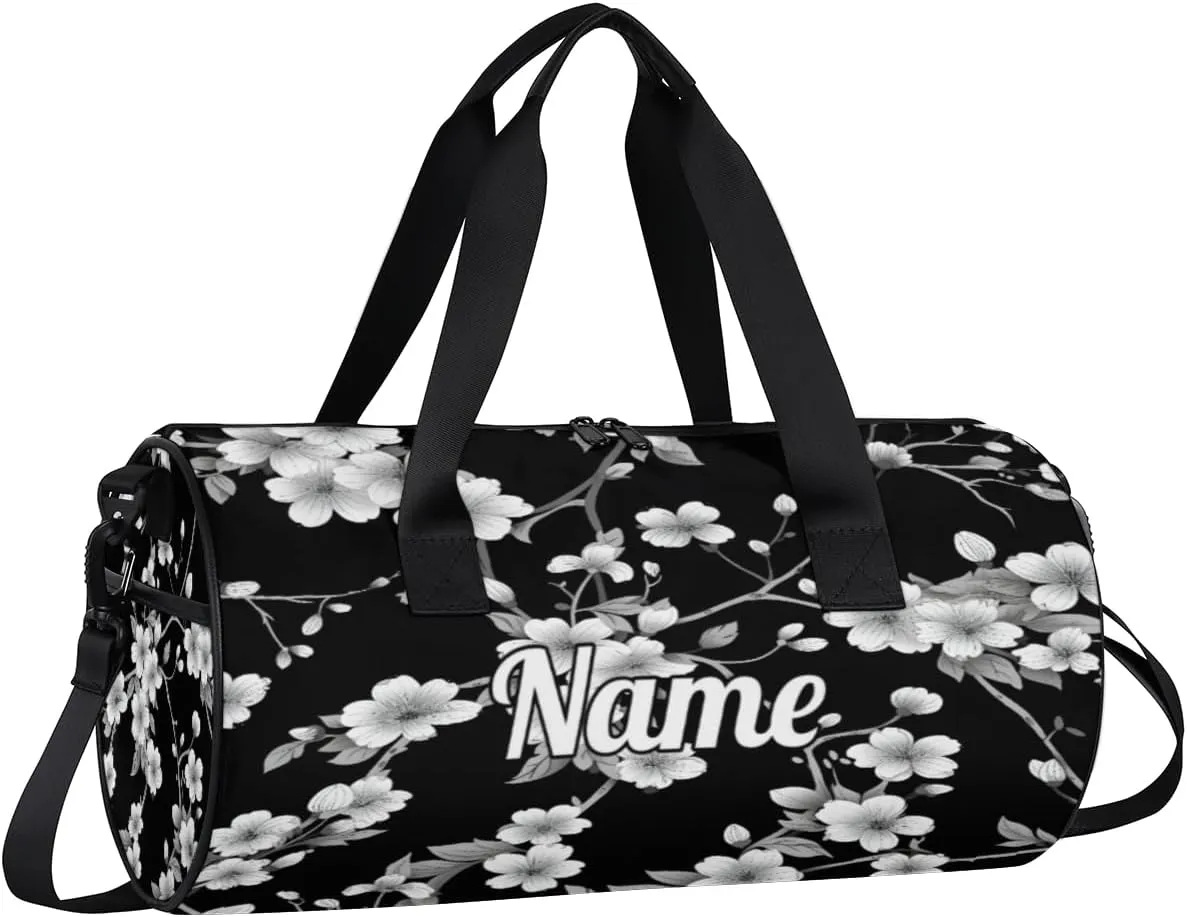 Personalized Sport Gym Bag Dance Duffle Ballet Bag Overnight Travel Sleepover Bags Swimming Hiking Camping, Beautiful Cherry Blossom