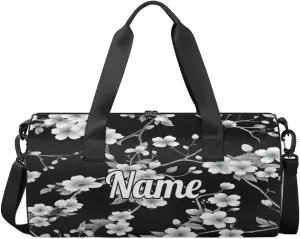 Personalized Sport Gym Bag Dance Duffle Ballet Bag Overnight Travel Sleepover Bags Swimming Hiking Camping, Beautiful Cherry Blossom