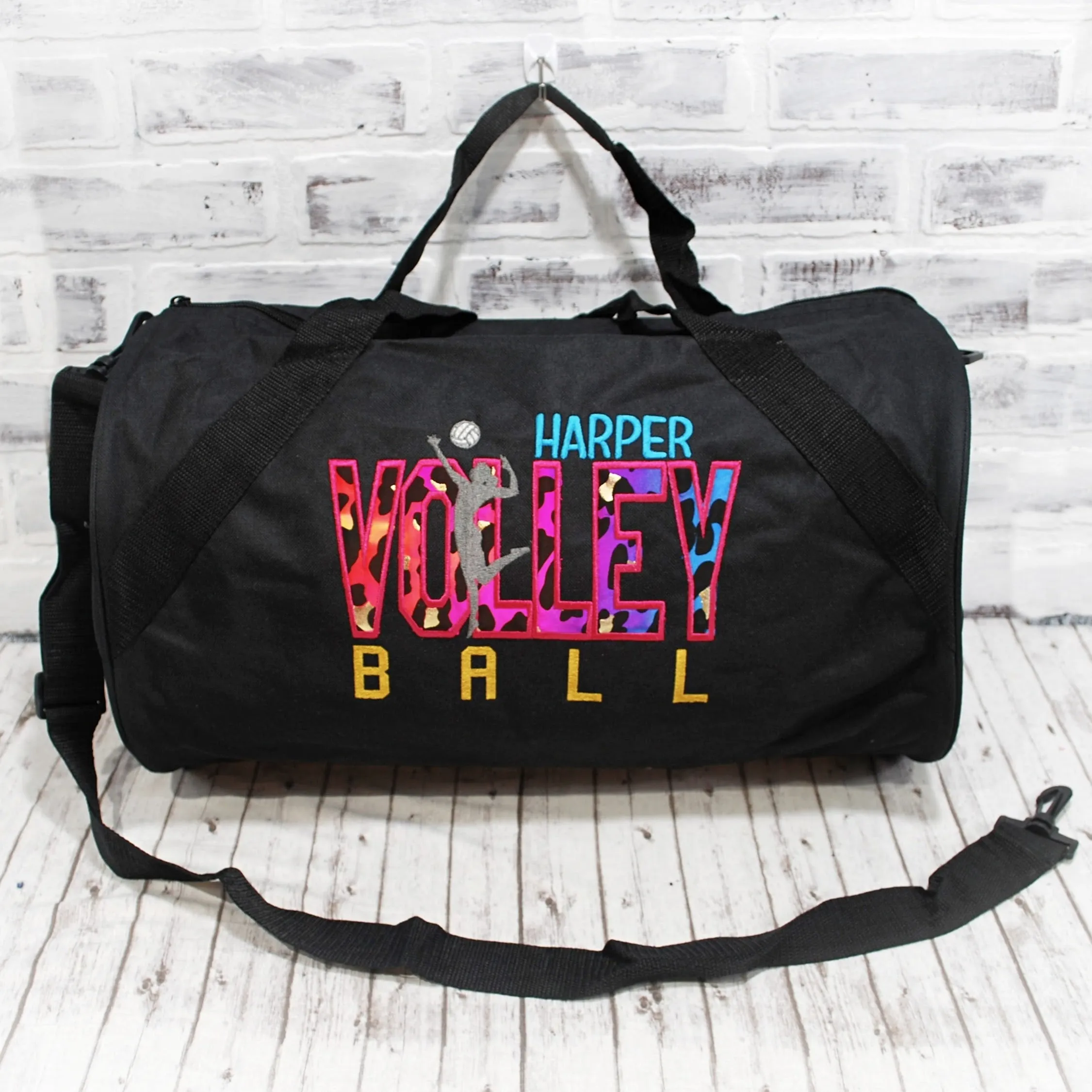 Personalized Volleyball Colorful Leopard Travel Bag