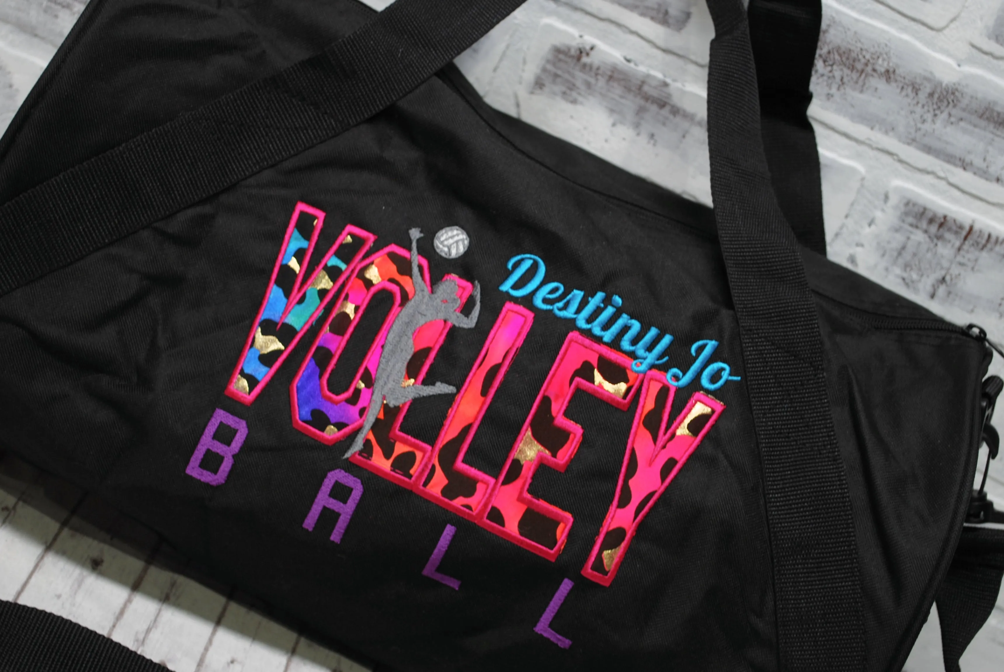 Personalized Volleyball Colorful Leopard Travel Bag
