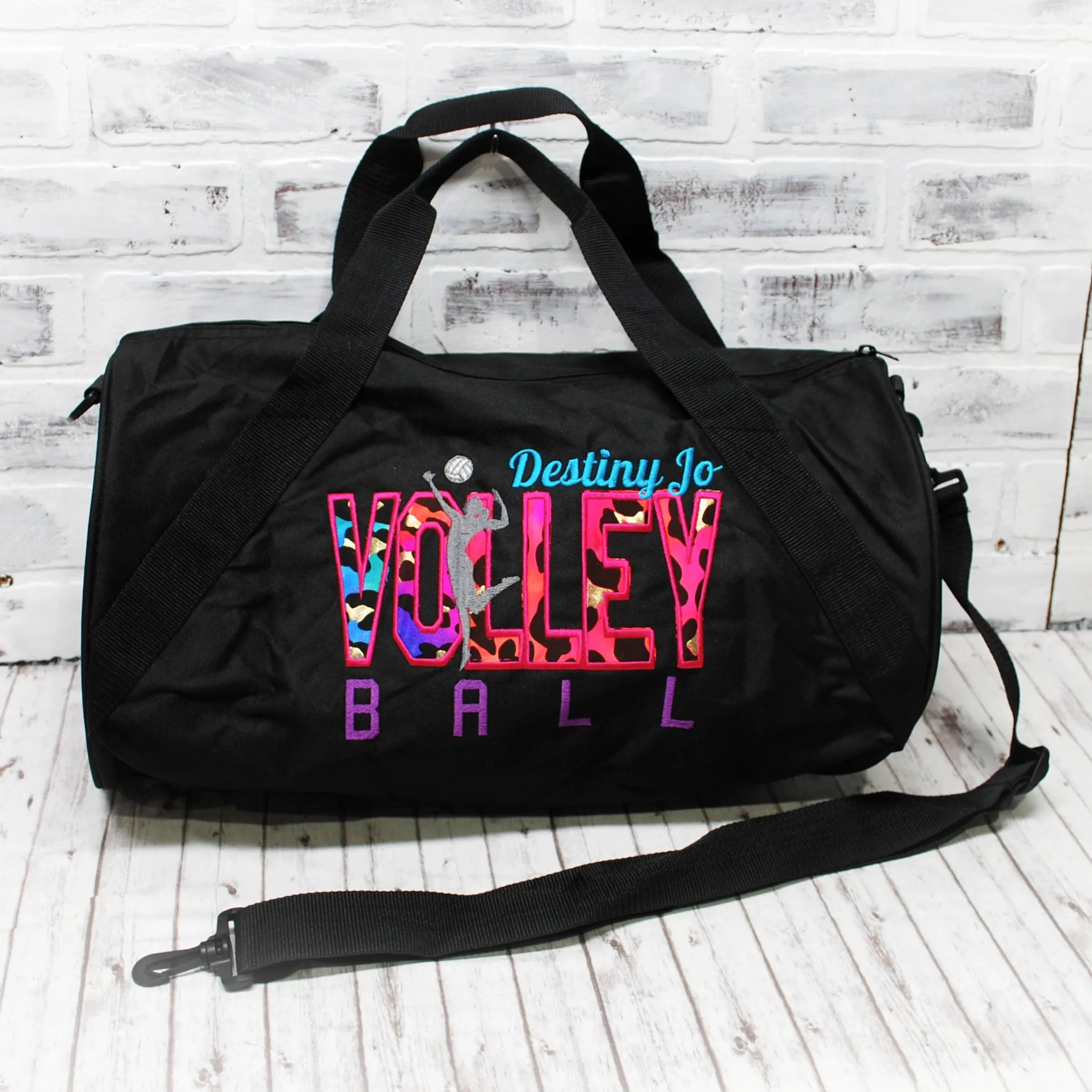 Personalized Volleyball Colorful Leopard Travel Bag