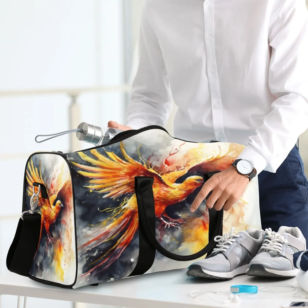 Phoenix Birds Travel Duffle Bag, Sports Gym Bags for Women Men, Carry On Weekender Overnight Bag, Bird Phoenix Workout Hospital Airplane Trips Bag