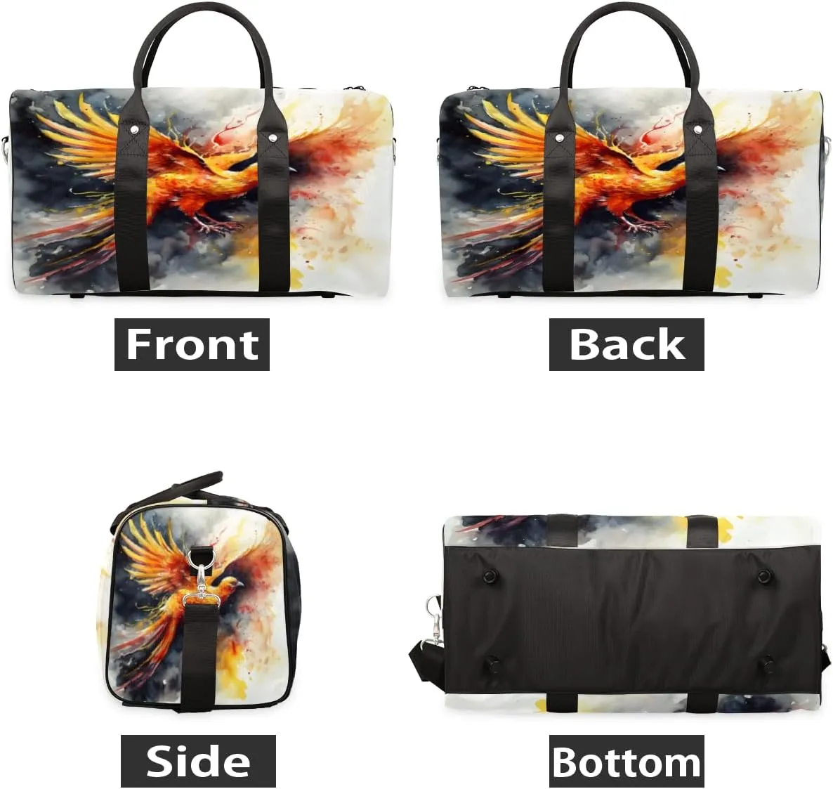 Phoenix Birds Travel Duffle Bag, Sports Gym Bags for Women Men, Carry On Weekender Overnight Bag, Bird Phoenix Workout Hospital Airplane Trips Bag