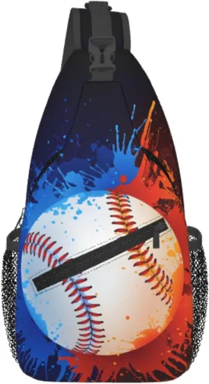 Pigt Watercolor Collision Baseball Ball Chest Sling Bag Crossbody Shoulder Backpack Bag Gym Cycling Travel Hiking Daypack Cross Bag