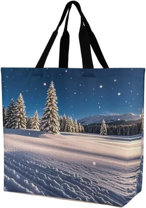 Pine Trees after Snowfall Printed Large Capacity Shoulder Handbags Beach Tote Bags Shopping Storage Bag Washable Bag for Women Travel