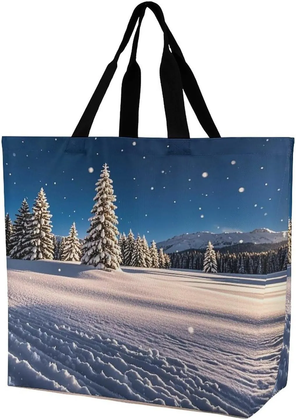 Pine Trees after Snowfall Printed Large Capacity Shoulder Handbags Beach Tote Bags Shopping Storage Bag Washable Bag for Women Travel