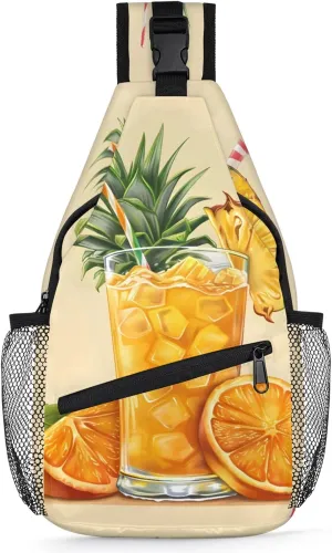 Pineapple Juice Drink Sling Bag for Women Men Crossbody Sling Backpack Anti Thief Travel Chest Backpack for Hiking Traveling Leisure