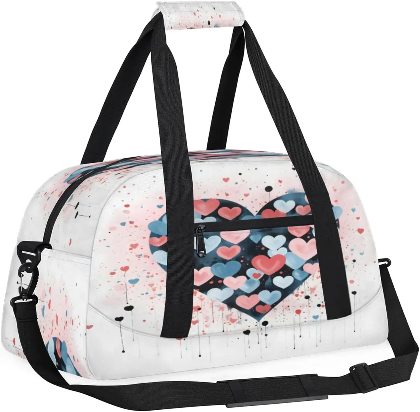 Pink Blue Heart Small Gym Bag 18 inch Carry On Duffel Bag for Weekender Travel Sports Workout Yoga Gymnastics Dance Ballet