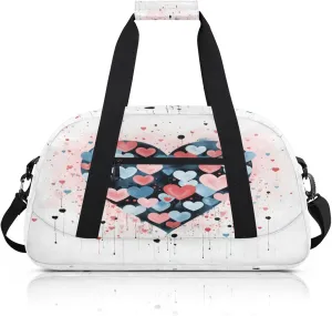 Pink Blue Heart Small Gym Bag 18 inch Carry On Duffel Bag for Weekender Travel Sports Workout Yoga Gymnastics Dance Ballet