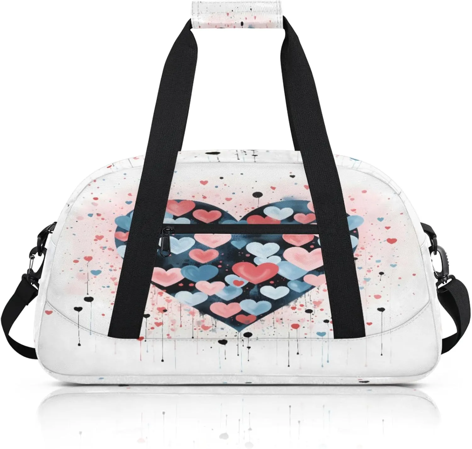 Pink Blue Heart Small Gym Bag 18 inch Carry On Duffel Bag for Weekender Travel Sports Workout Yoga Gymnastics Dance Ballet