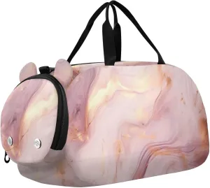 Pink Gold Marble Duffle Bag for Girl, Sports Duffle Gym Bags with Shoe Compartment, Personalized Overnight Bag Travel Weekender for Kids