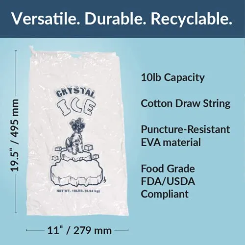 Pinnacle Mercantile Plastic Ice Bags 10 Lb. with Draw String Closure Pack 100