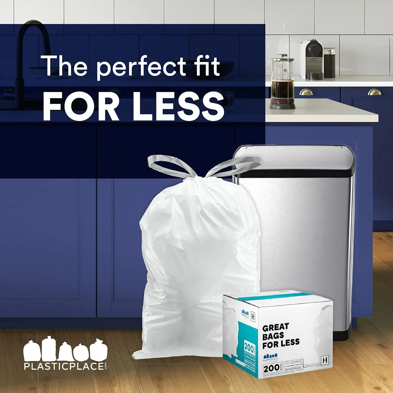 Plasticplace Custom Fit Trash Bags, Compatible with simplehuman Code Y (200 Count) White Drawstring Garbage Liners 30.4 Gallon/ 115 Liter, 28.5" x 39"