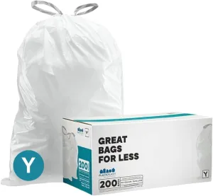 Plasticplace Custom Fit Trash Bags, Compatible with simplehuman Code Y (200 Count) White Drawstring Garbage Liners 30.4 Gallon/ 115 Liter, 28.5" x 39"
