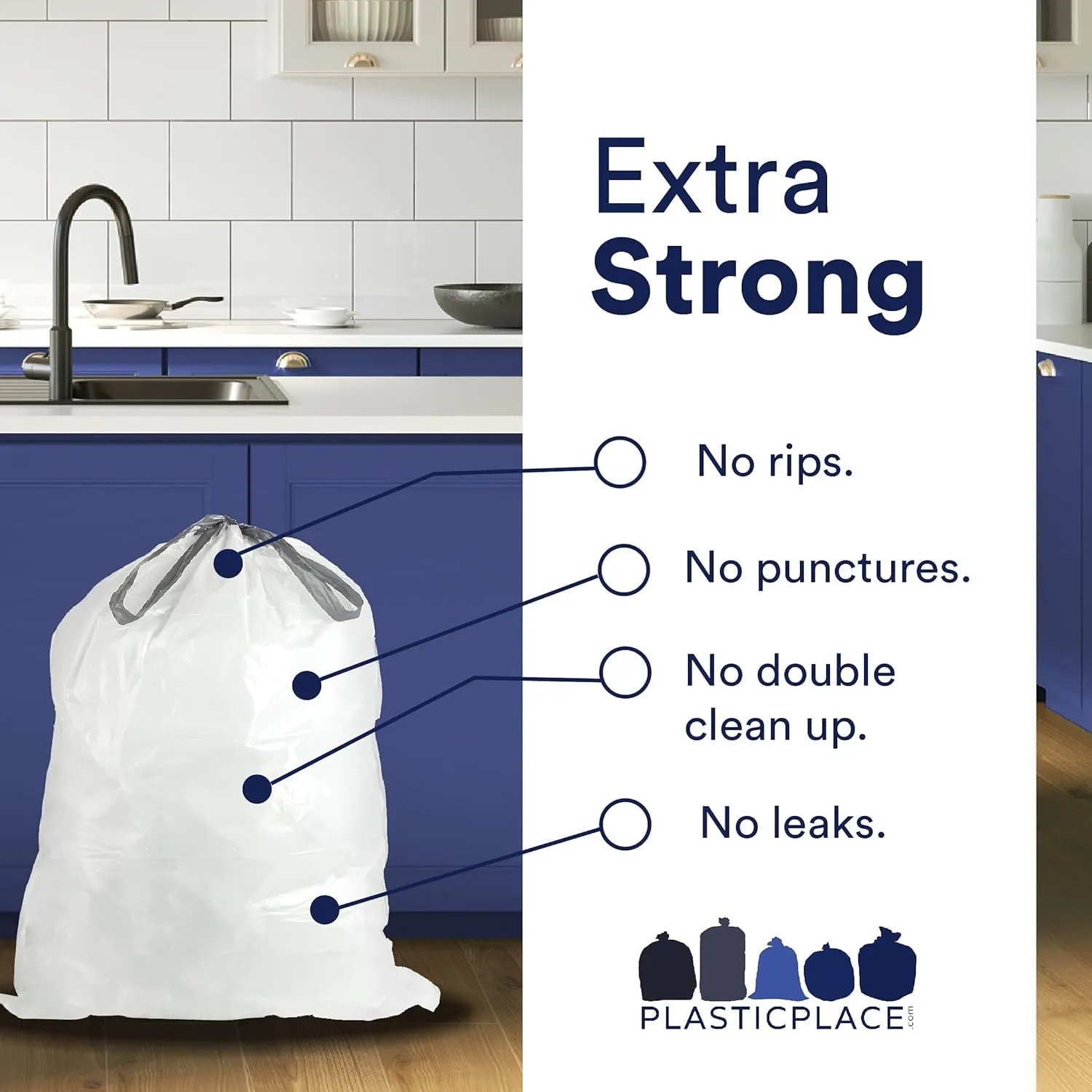 Plasticplace Custom Fit Trash Bags, Compatible with simplehuman Code Y (200 Count) White Drawstring Garbage Liners 30.4 Gallon/ 115 Liter, 28.5" x 39"