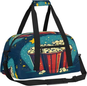 Popcorn Small Gym Bag for Women Men, Food Travel Duffle Bag Workout Dance Tote Bag Carry On Overnight Weekender Bag