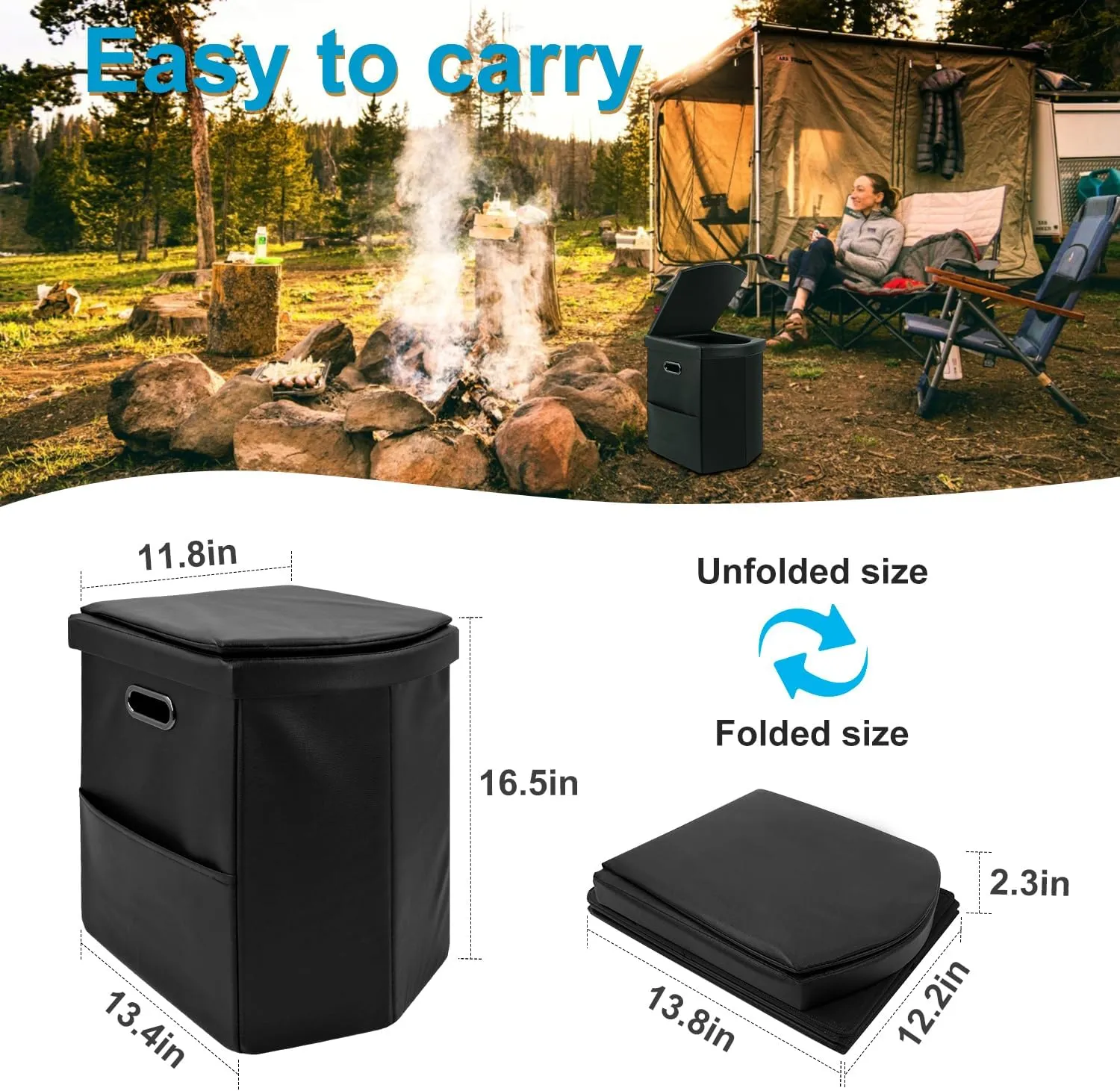 Portable Toilet for Adults,Upgraded 16.5-inch Toilet Seat,Camping Toilet with Lid,Folding Toilet With Removable Paper Holder,Travel Potty for Hiking, RoadTrip, Car, Tent, Truck Drivers