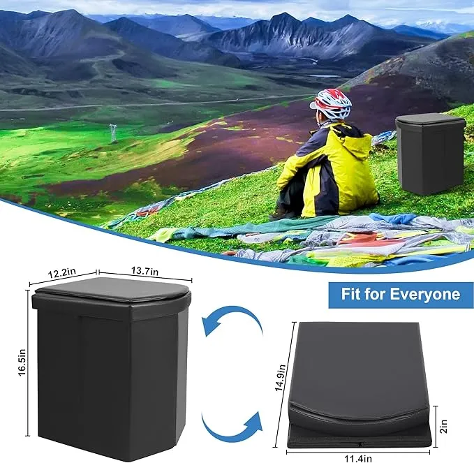 Portable Toilet for Camping, Outdoor Portable Potty For Adults with Lid & Garbage Bags, Large Foldable Travel Toilet, Lightweight Camping Toilet Bucket Toilet for Car/Boat/Beach/Hiking/Long Trip
