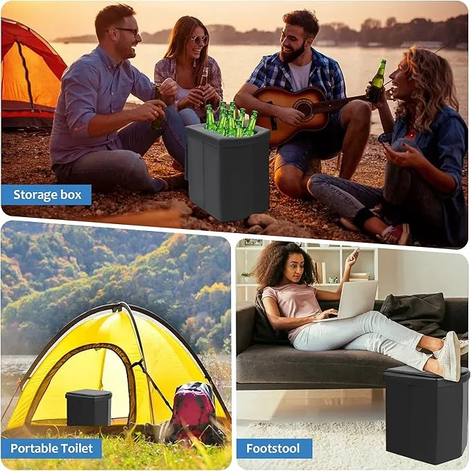 Portable Toilet for Camping, Outdoor Portable Potty For Adults with Lid & Garbage Bags, Large Foldable Travel Toilet, Lightweight Camping Toilet Bucket Toilet for Car/Boat/Beach/Hiking/Long Trip