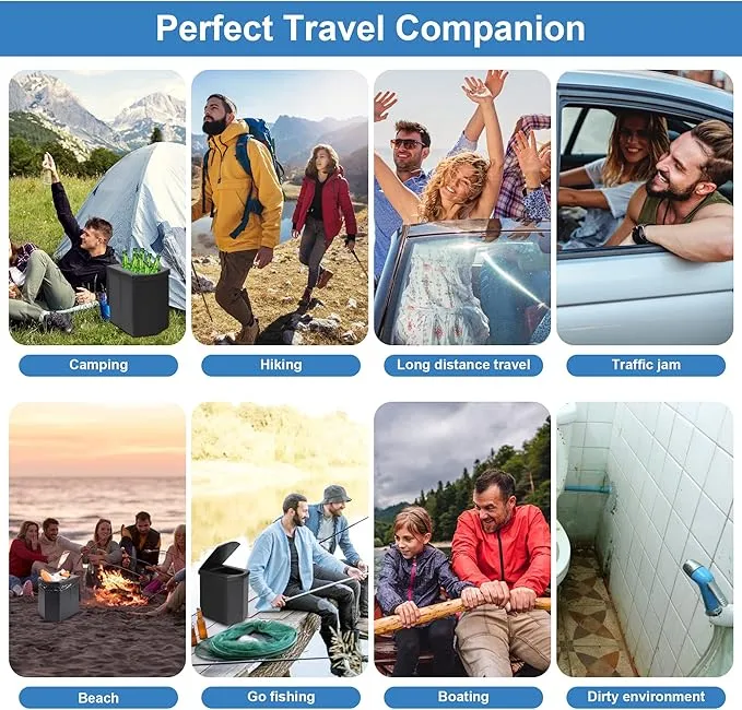 Portable Toilet for Camping, Outdoor Portable Potty For Adults with Lid & Garbage Bags, Large Foldable Travel Toilet, Lightweight Camping Toilet Bucket Toilet for Car/Boat/Beach/Hiking/Long Trip