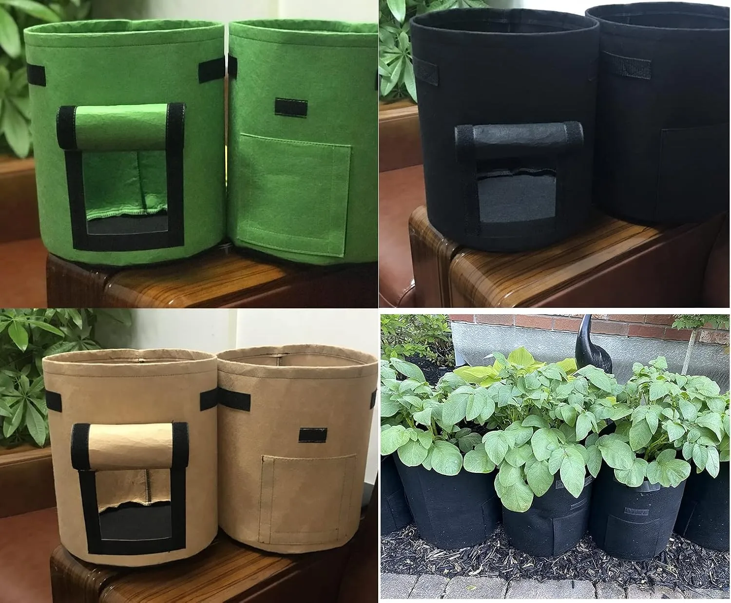 Potato Grow Bags with Flap Window, Planter Pot with Handles for Tomato and Vegetables Plant Grow Bags, 3 Pcs 7 Gallon Grow Bags 3 Colors