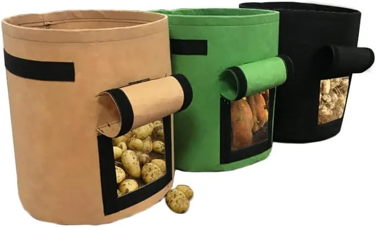 Potato Grow Bags with Flap Window, Planter Pot with Handles for Tomato and Vegetables Plant Grow Bags, 3 Pcs 7 Gallon Grow Bags 3 Colors