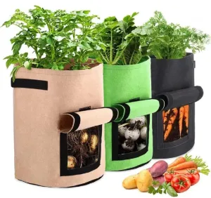 Potato Grow Bags with Flap Window, Planter Pot with Handles for Tomato and Vegetables Plant Grow Bags, 3 Pcs 7 Gallon Grow Bags 3 Colors